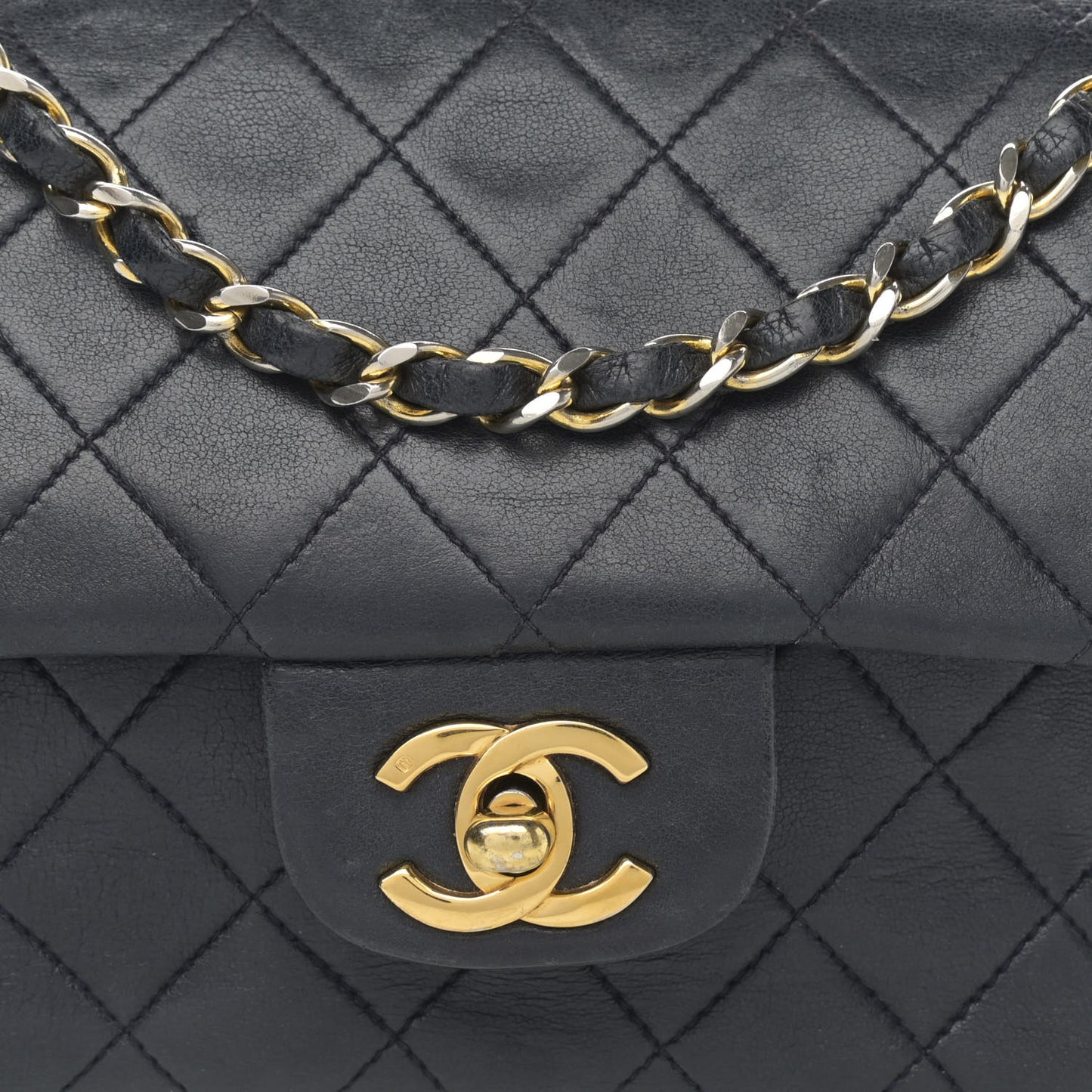 Lambskin Quilted Small Double Flap Navy