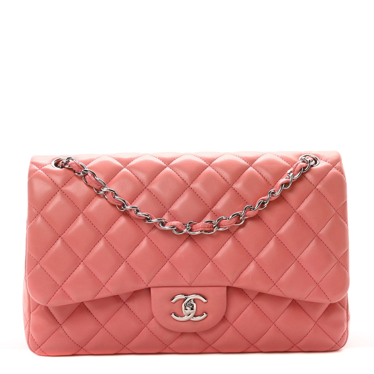 Lambskin Quilted Jumbo Double Flap Pink