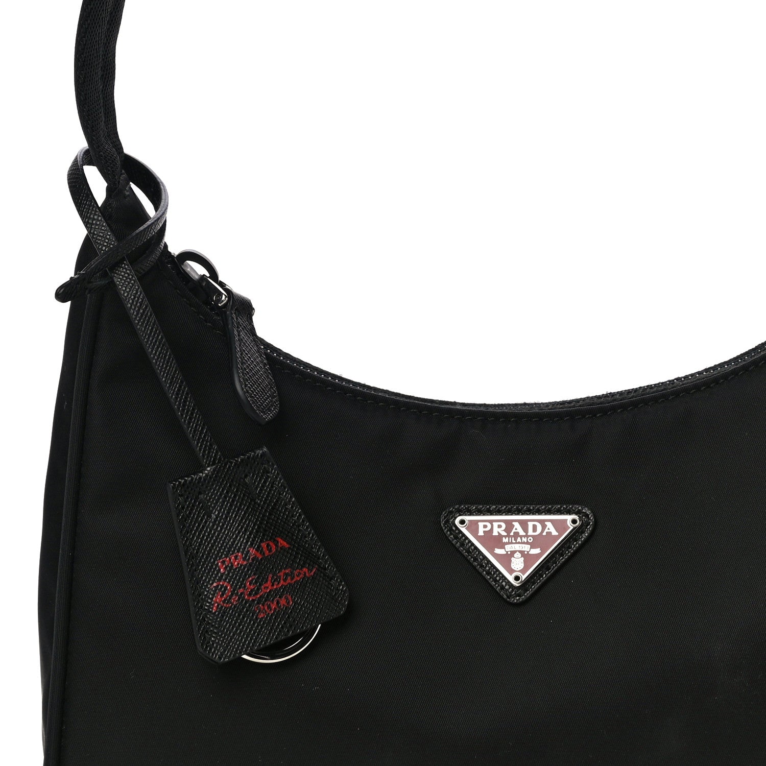 Prada Tessuto Nylon Saffiano Lunar New Year Mini Re-Edition 2000 Bag Black Fuoco 7 of 9