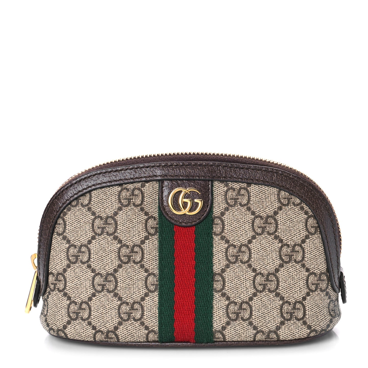 GG Supreme Monogram Textured Calfskin Web Medium Ophidia Cosmetic Case Beige Ebony New Acero