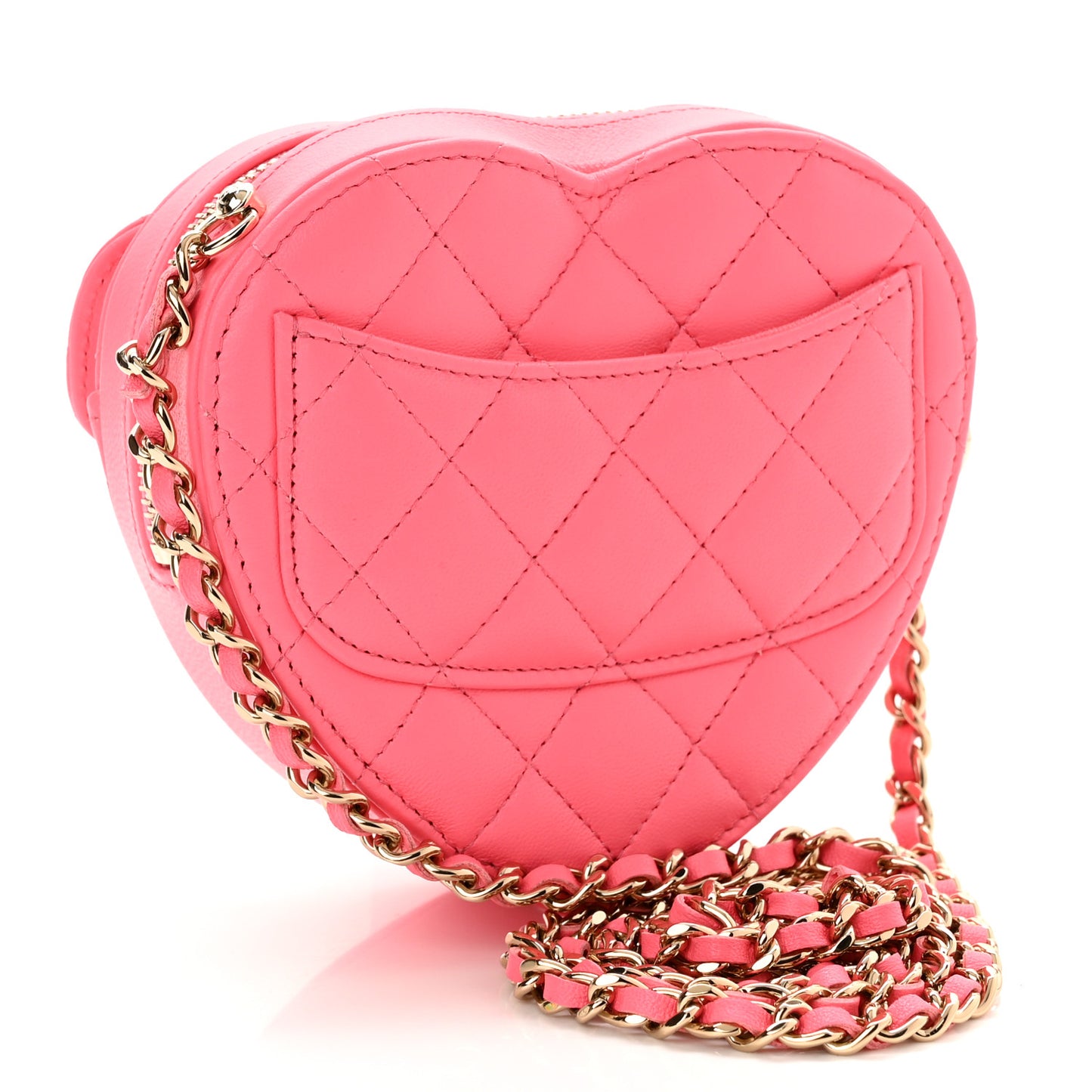 Lambskin Quilted CC In Love Heart Clutch With Chain Pink