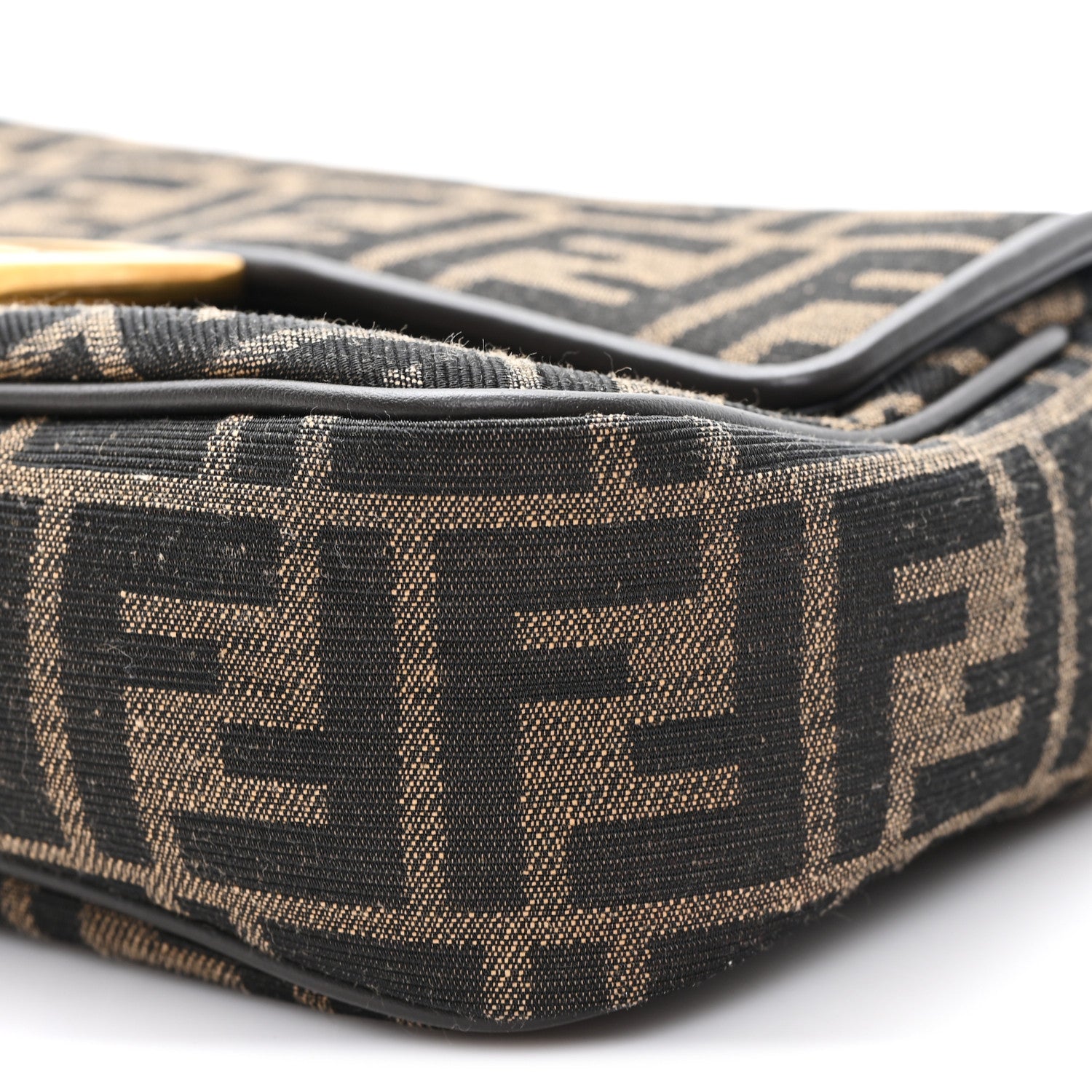 Fendi Fabric Jacquard FF 1974 Midi Chain Baguette Tobacco Moro
