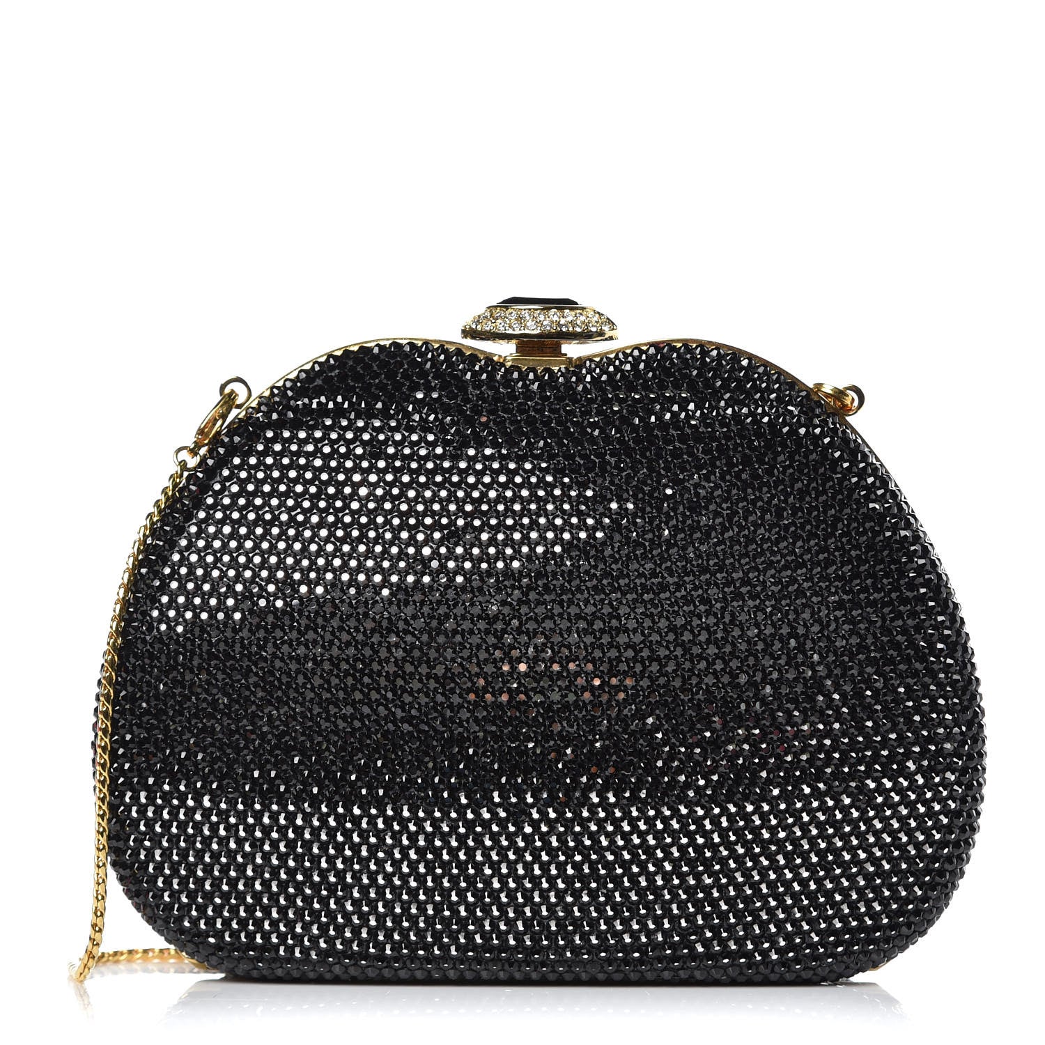 Judith Leiber Swarovski Crystal Minaudiere Clutch Black Gold 1 of 9
