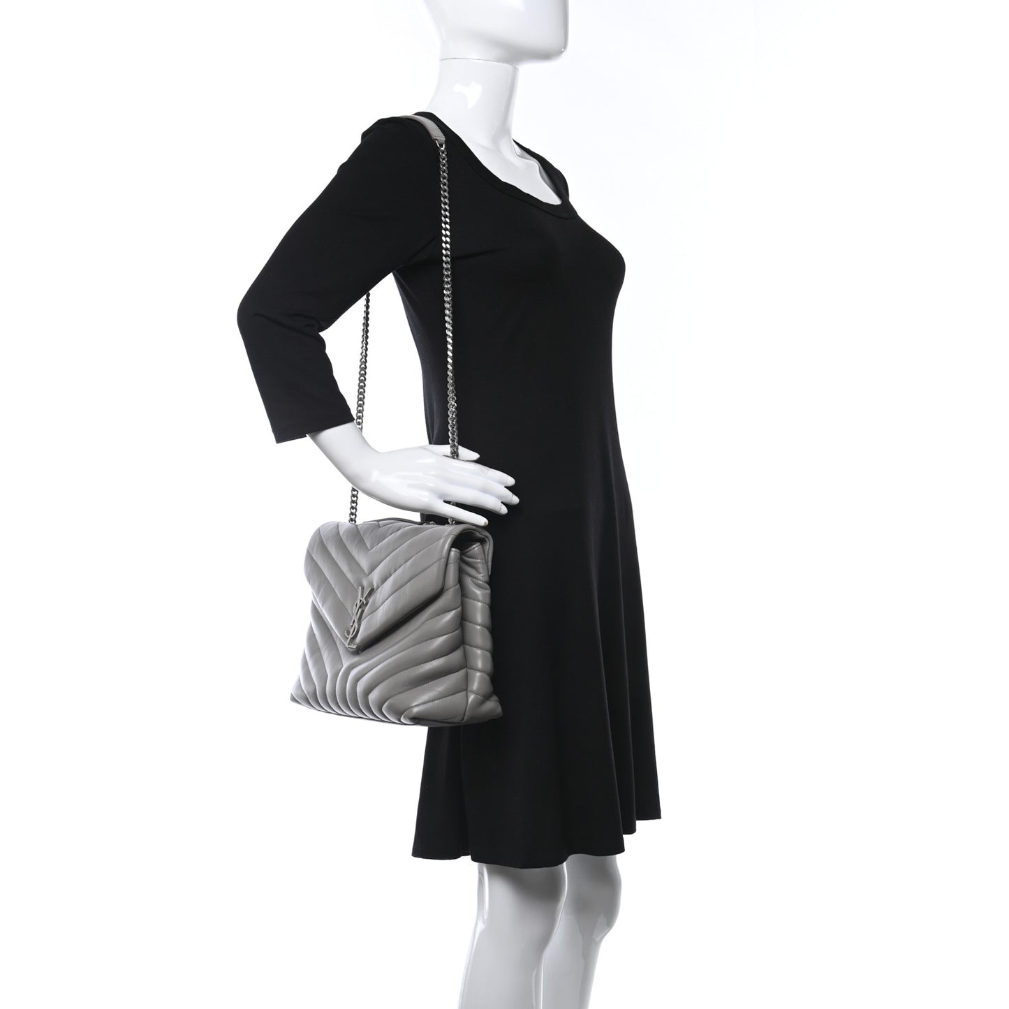 Calfskin Y Quilted Monogram Medium Loulou Chain Satchel Light Gray