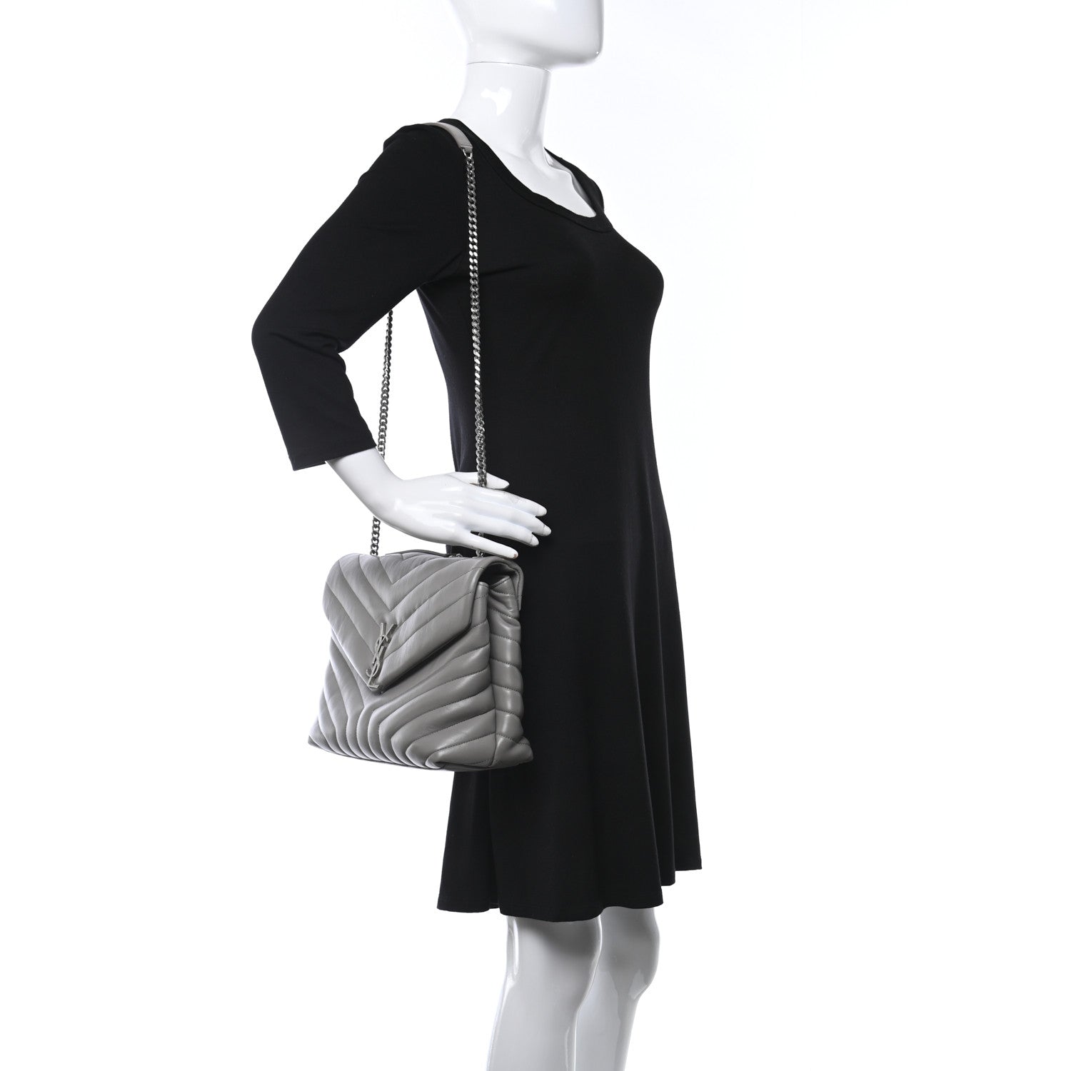 Saint Laurent Calfskin Y Quilted Monogram Medium Loulou Chain Satchel Light Gray 2 of 9