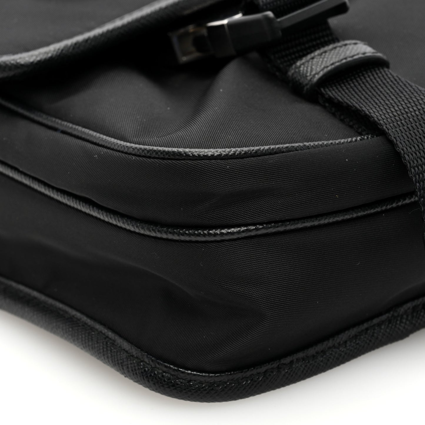 Re-Nylon Saffiano Mini Pocket Single Snap Buckle Messenger Bag Black