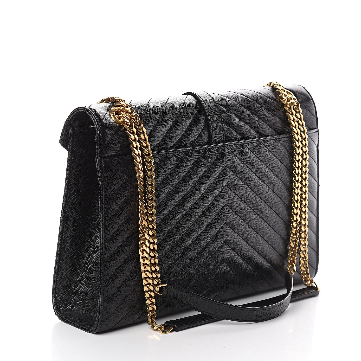 Saint Laurent Grain De Poudre Matelasse Chevron Large Monogram Satchel Black 2 of 7