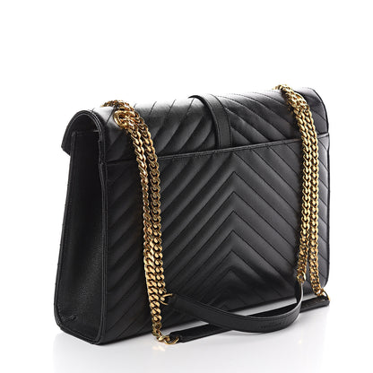 Saint Laurent Grain De Poudre Matelasse Chevron Large Monogram Satchel Black 2 of 7