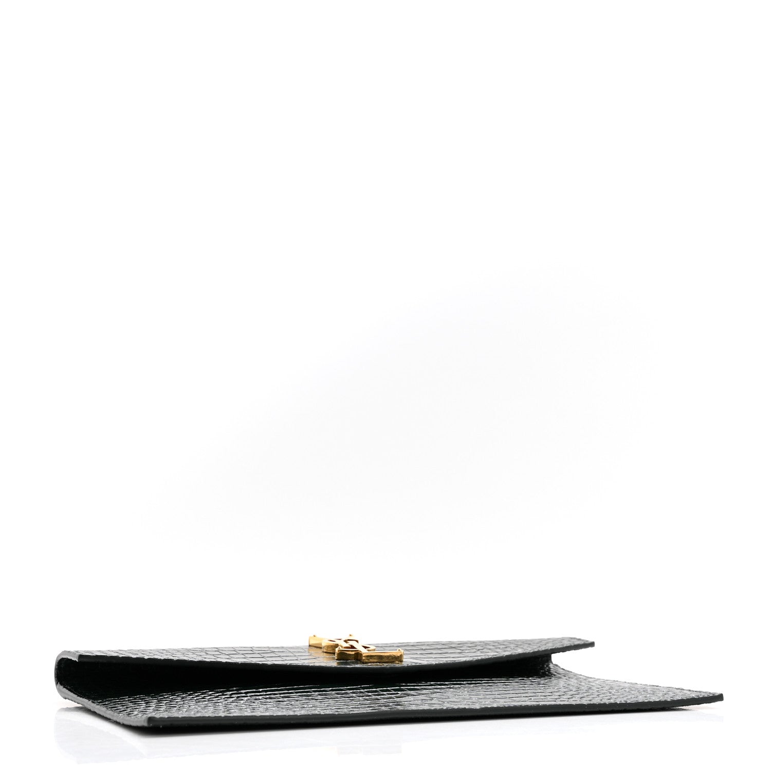 Saint Laurent Calfskin Crocodile Embossed Uptown Monogram Clutch  Dark Mint 4 of 7