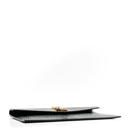 Saint Laurent Calfskin Crocodile Embossed Uptown Monogram Clutch  Dark Mint 4 of 7