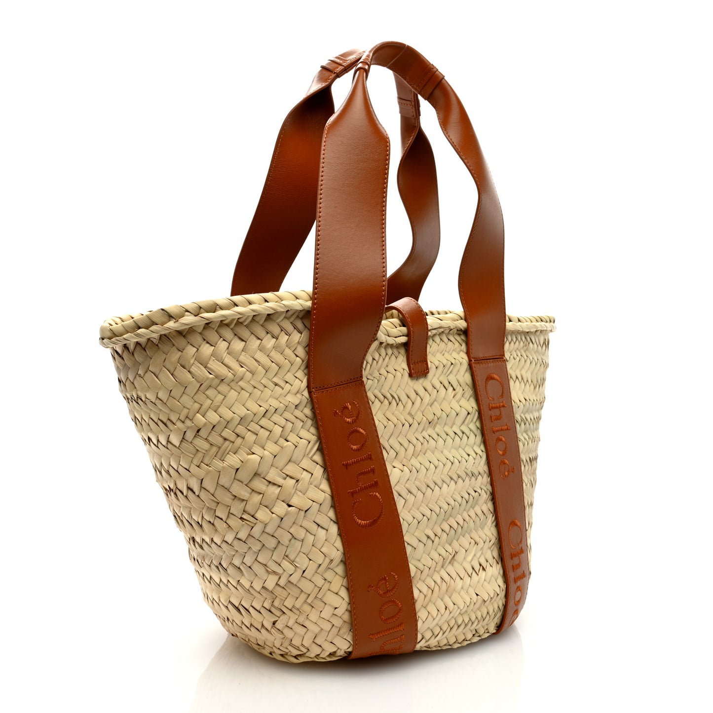 Raffia Smooth Calfskin Medium Sense Basket Caramel