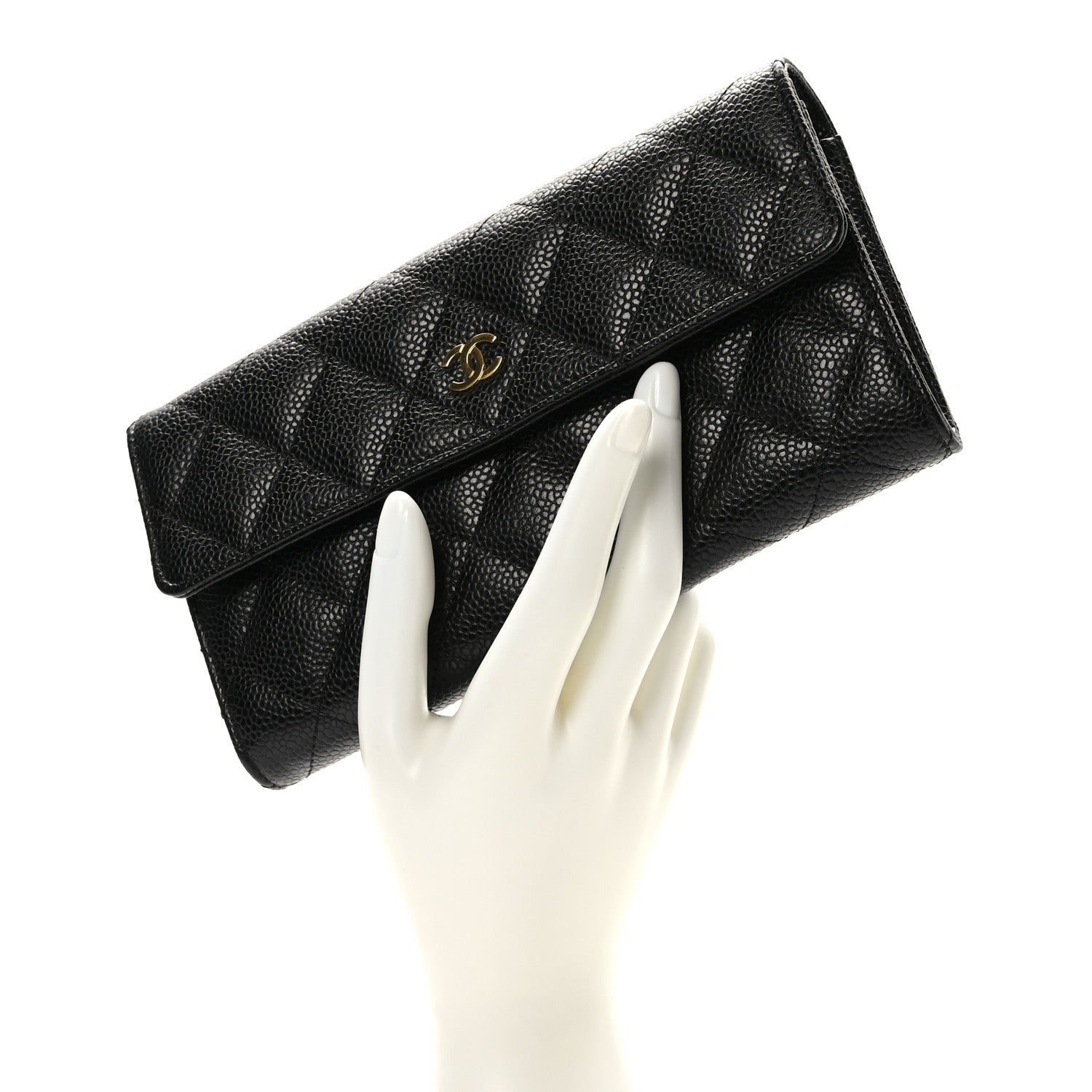 Chanel Caviar Quilted Large Gusset Flap Wallet Black 2 of 9