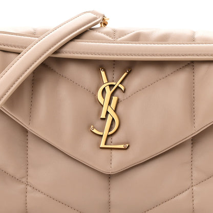 Saint Laurent Lambskin Quilted Small Loulou Puffer Monogram Chain Satchel Dark Beige 8 of 11