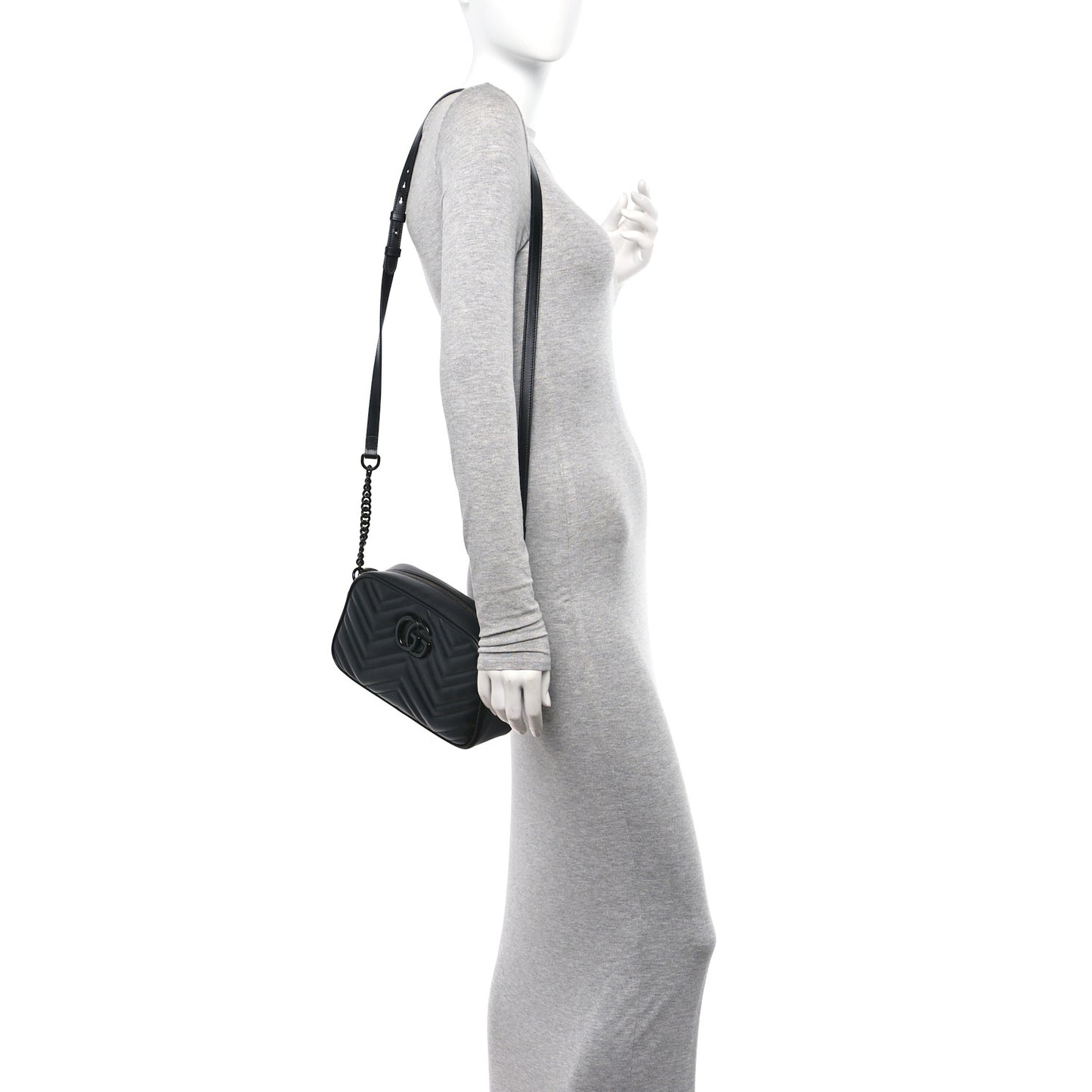 Calfskin Matelasse Monochrome Small GG Marmont Chain Shoulder Bag Black