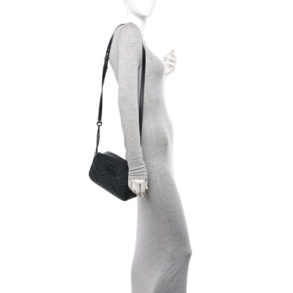 Gucci Calfskin Matelasse Monochrome Small GG Marmont Chain Shoulder Bag Black 2 of 10
