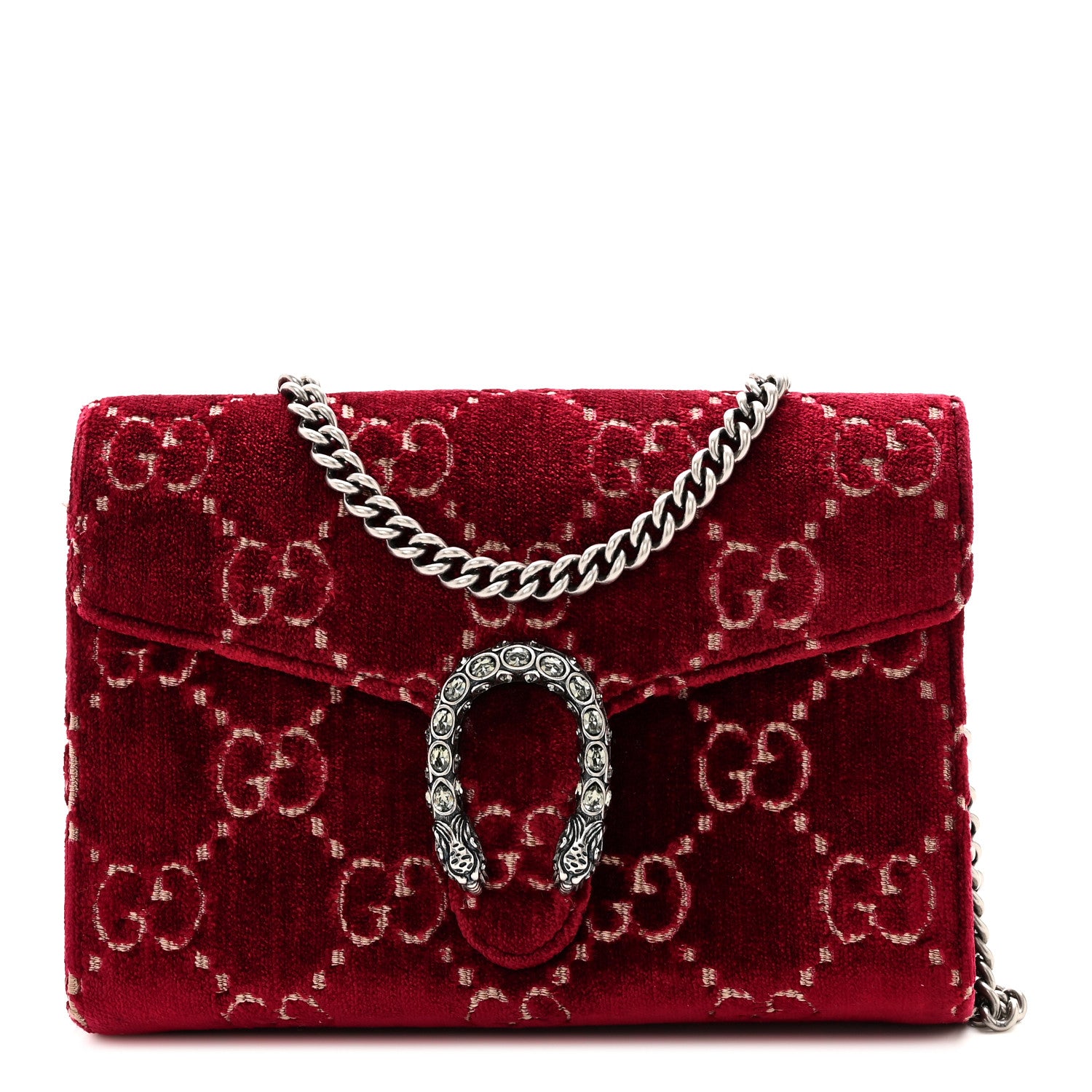 Gucci Velvet GG Monogram Mini Dionysus Chain Wallet Red Cipria 1 of 10