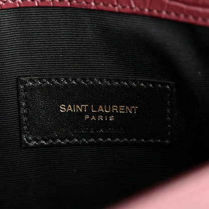 Saint Laurent Calfskin Crocodile Embossed Uptown Monogram Clutch Rouge Legion Rouge Legion 6 of 8