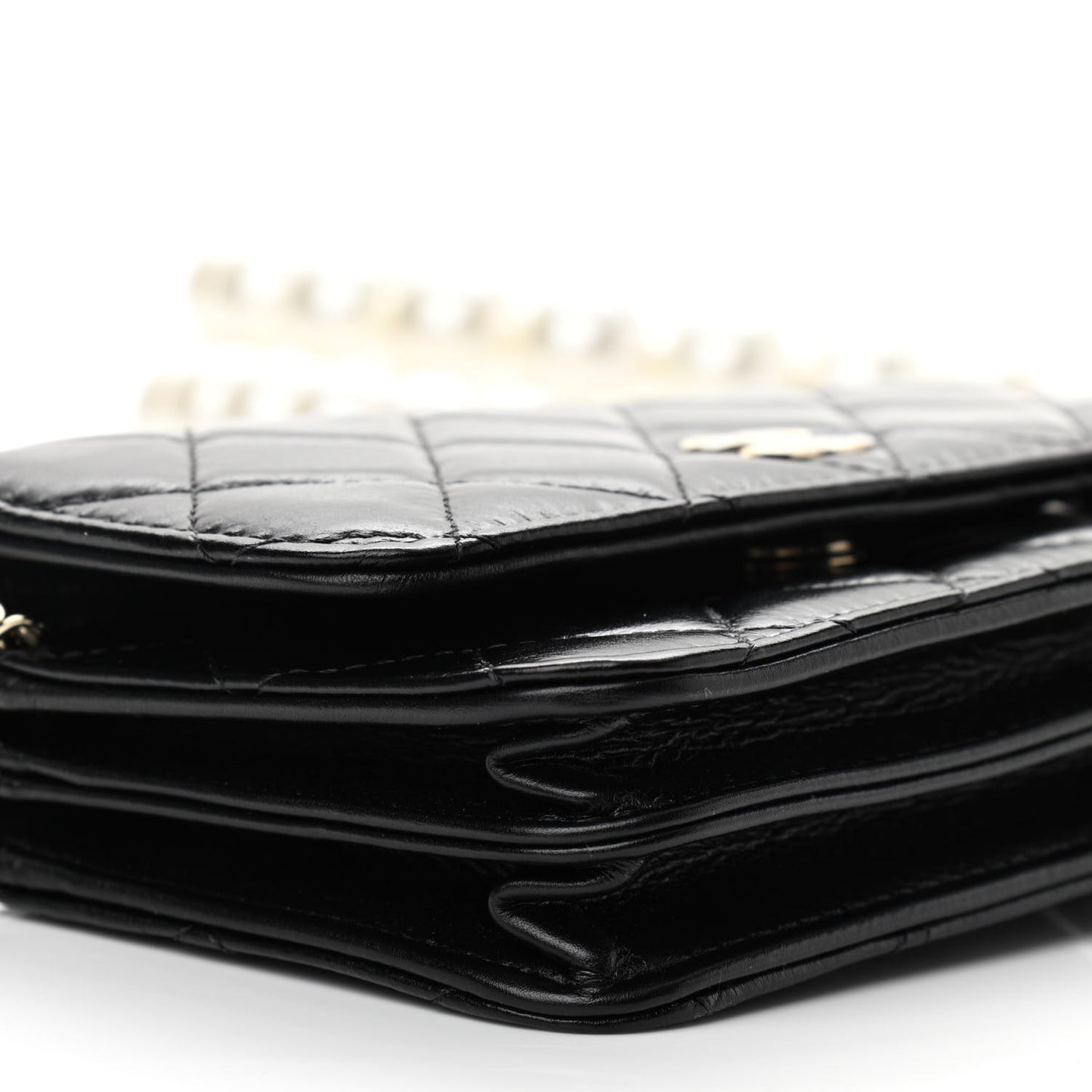 Calfskin Quilted Mini Maxi Pearls Wallet On Chain WOC Black