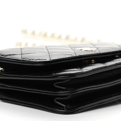 Chanel Calfskin Quilted Mini Maxi Pearls Wallet On Chain WOC Black 9 of 10