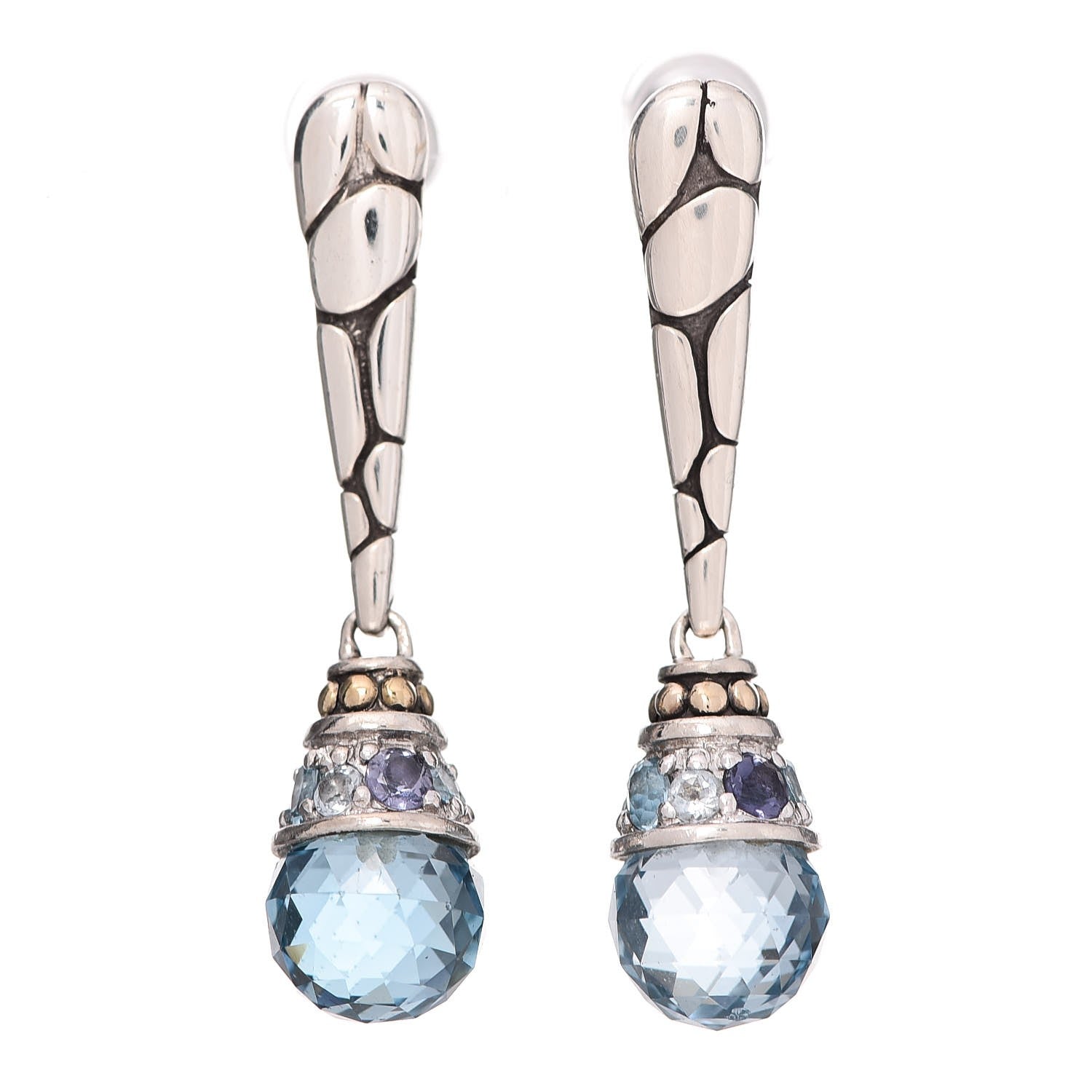 John Hardy Sterling Silver Iolite Blue Topaz Drop Earrings 1 of 4