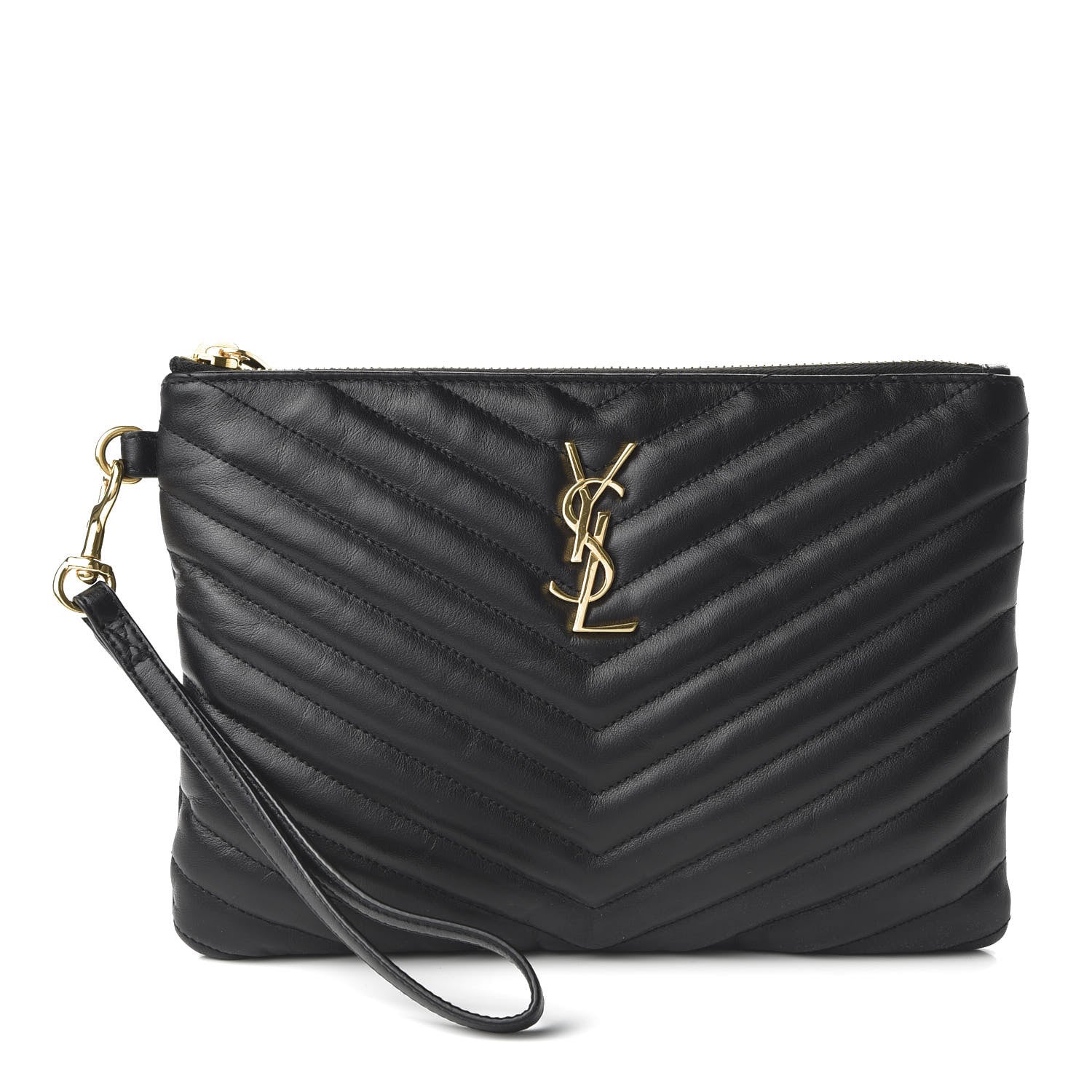 Saint Laurent Calfskin Matelasse Chevron Monogram A5 Wristlet Black 1 of 9