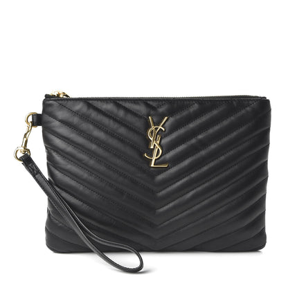 Saint Laurent Calfskin Matelasse Chevron Monogram A5 Wristlet Black 1 of 9