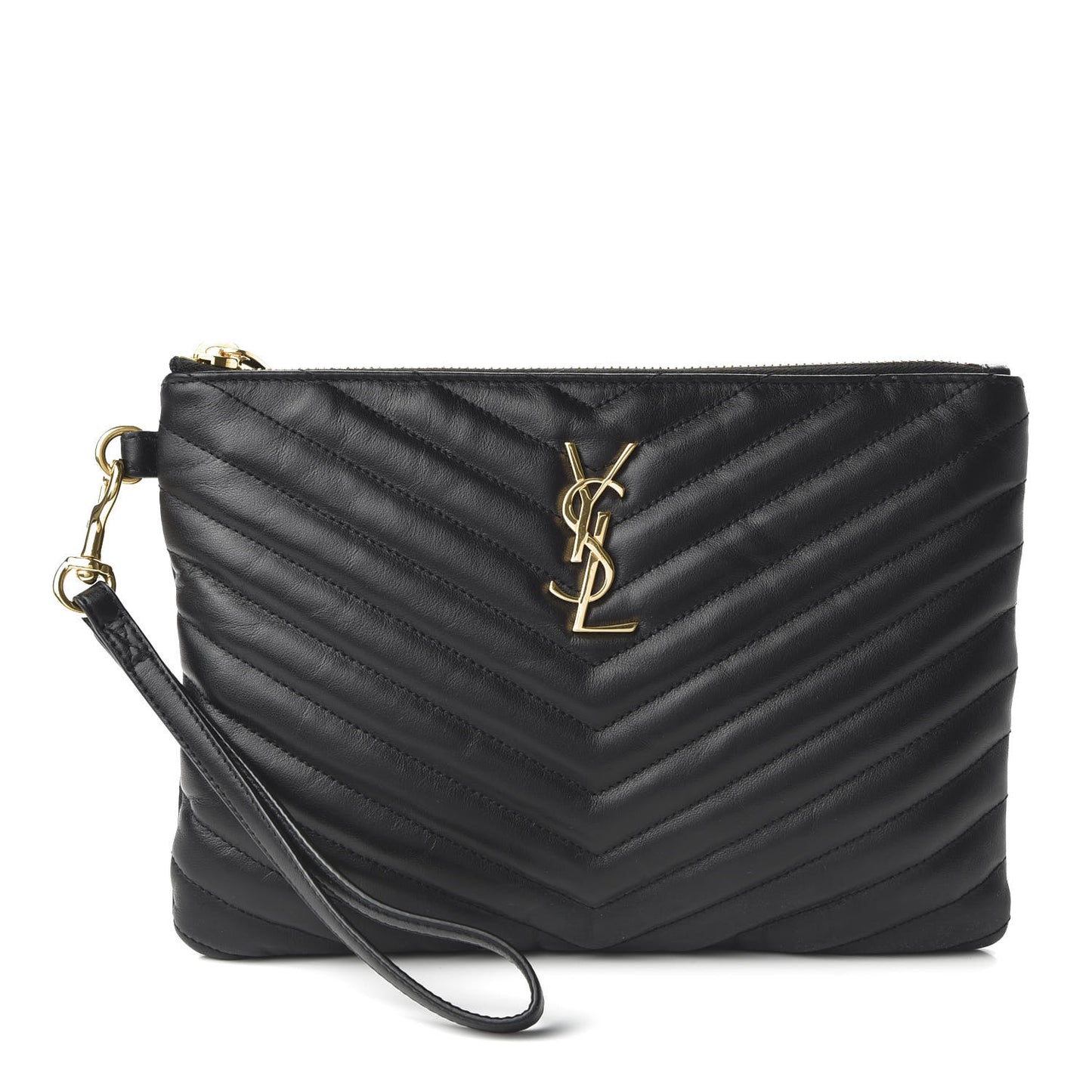 Calfskin Matelasse Chevron Monogram A5 Wristlet Black