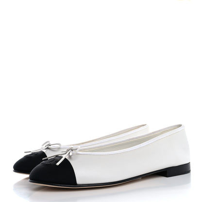 Chanel Lambskin Cap Toe CC Ballerina Flats 39 White Black 4 of 13