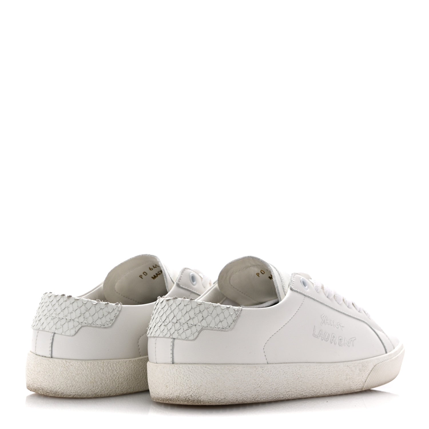 Saint Laurent Calfskin Snakeskin Embroidered Court Classic Sneakers 38.5 Panna 5 of 10