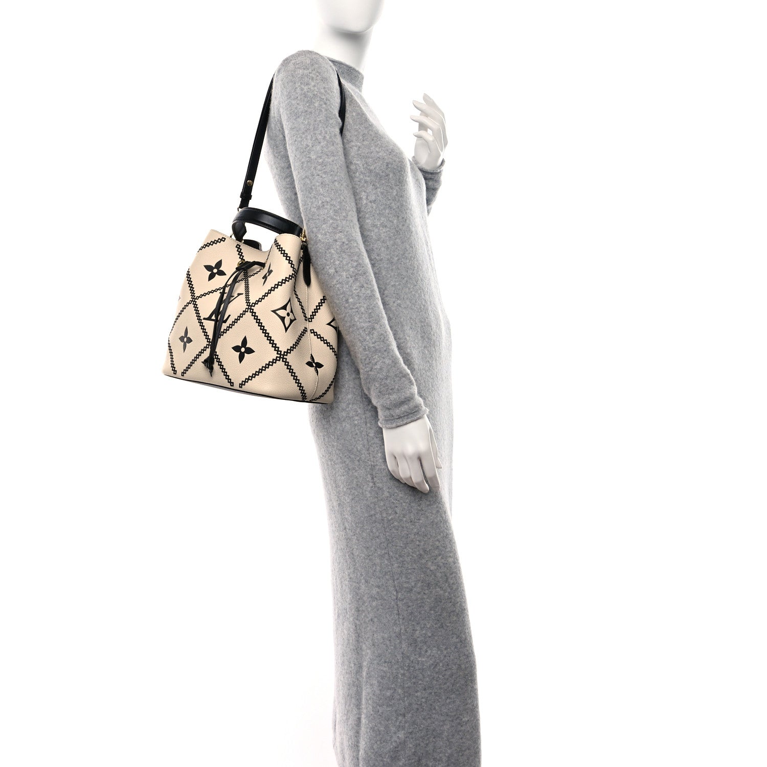 Louis Vuitton Empreinte Monogram Giant Broderies Neonoe MM Cream Black 2 of 12