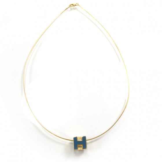 Hermes Gold Cage d H Necklace Bleu 1 of 9