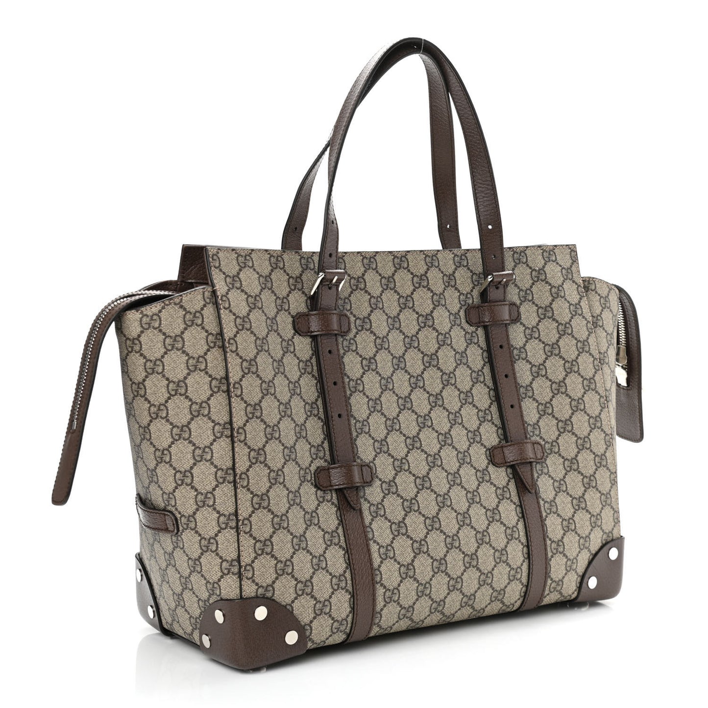 GG Supreme Monogram Textured Dollar Calfskin Medium Detail Tote Beige Ebony New Acero