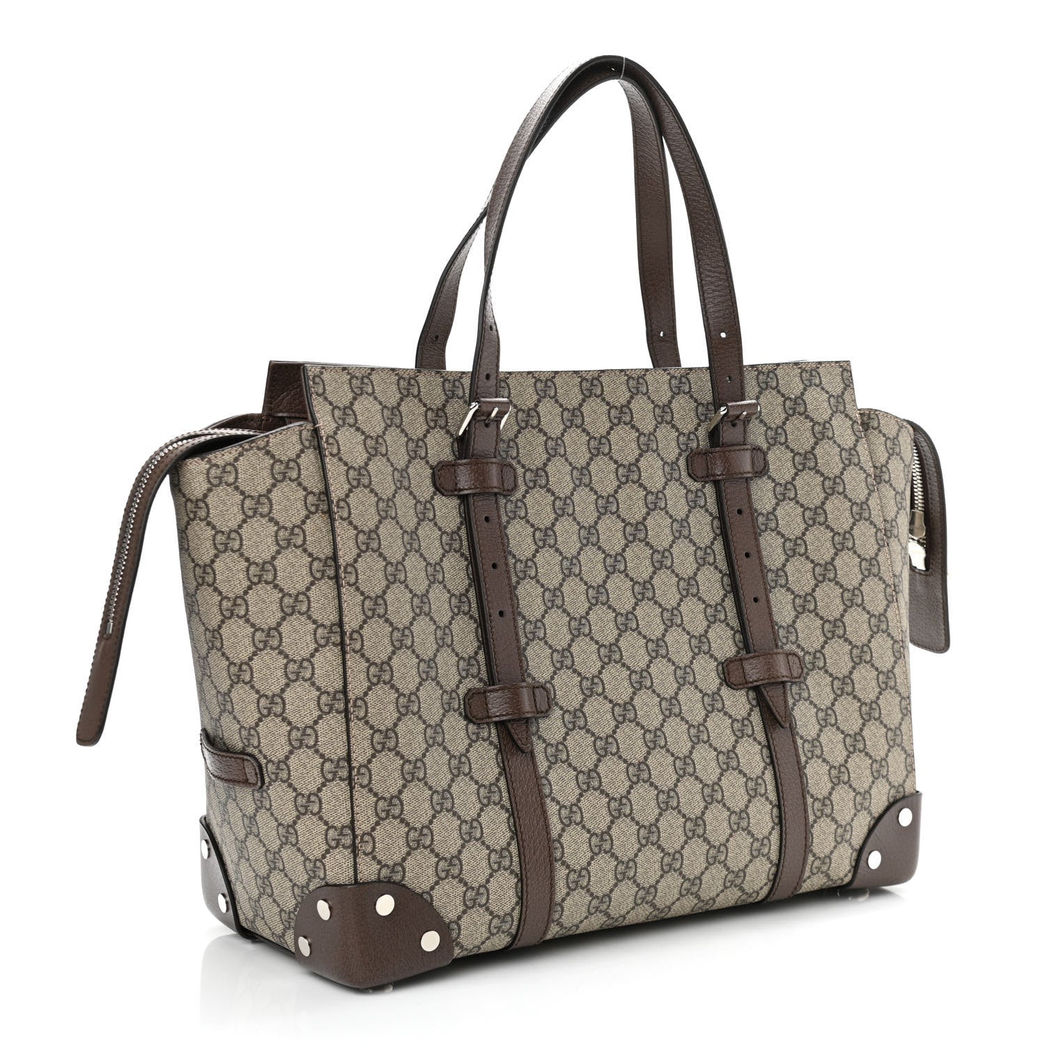 Gucci GG Supreme Monogram Textured Dollar Calfskin Medium Detail Tote Beige Ebony New Acero 3 of 10