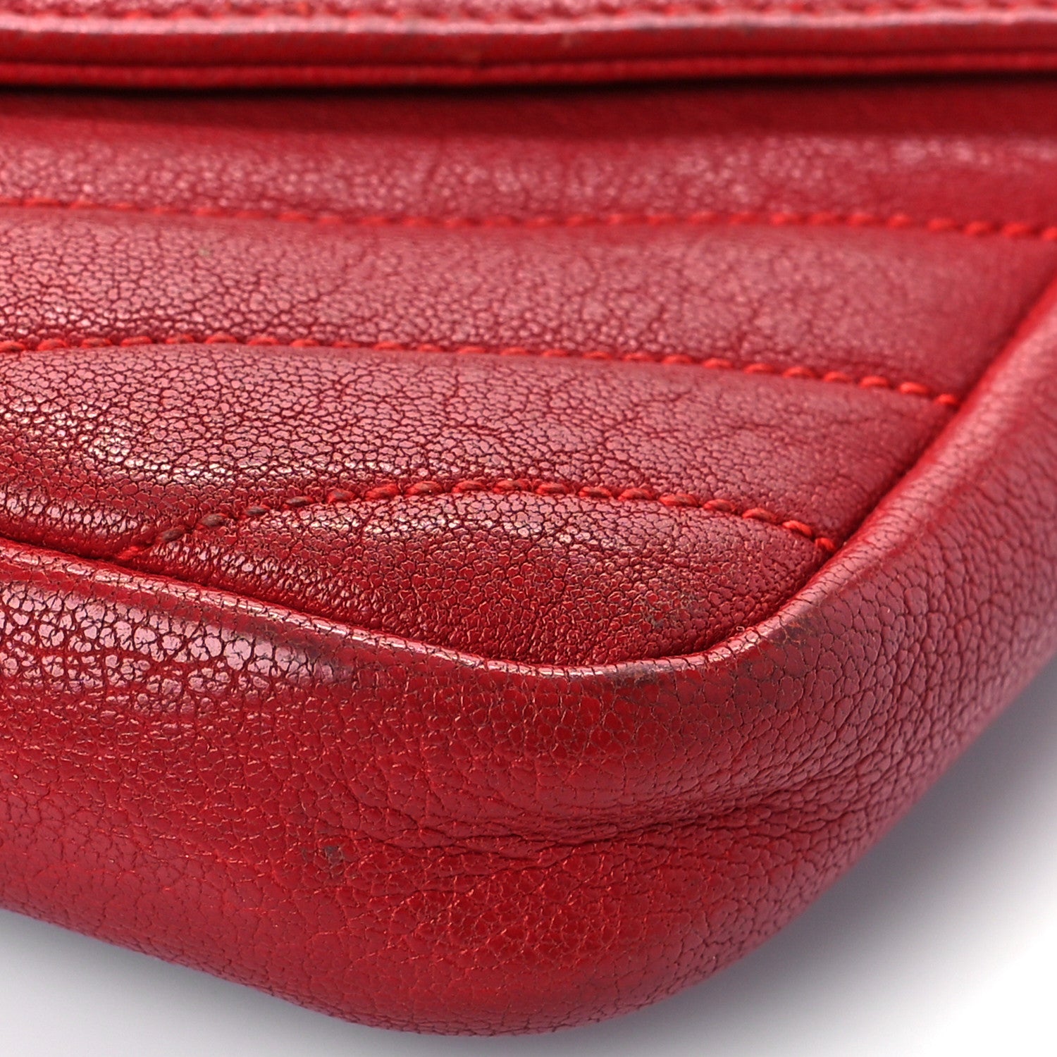 Saint Laurent Sheepskin Matelasse Chevron Monogram College Chain Wallet New Red 8 of 16