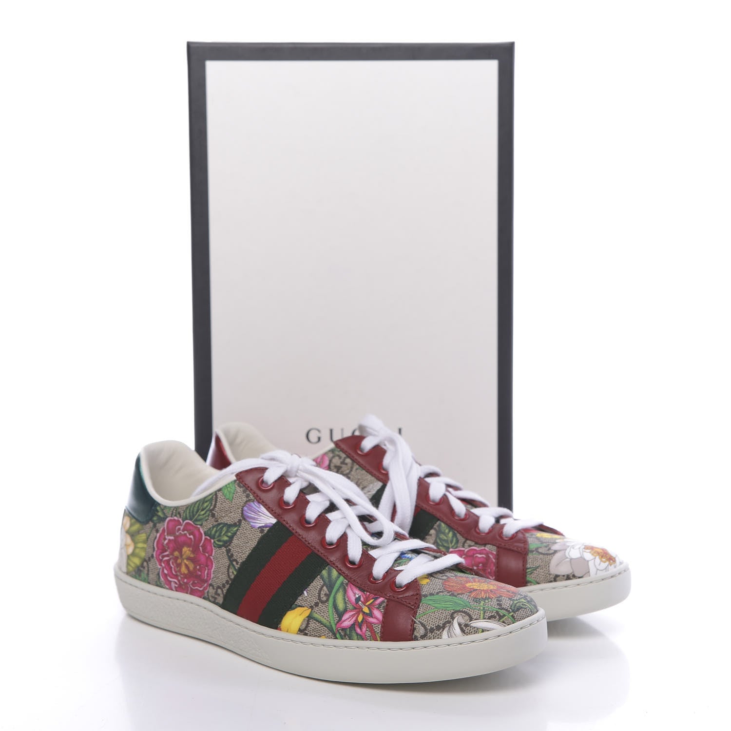 Gucci GG Supreme Monogram Flora Web Womens Ace Sneakers 38.5 Beige Multicolor Rosso 10 of 10