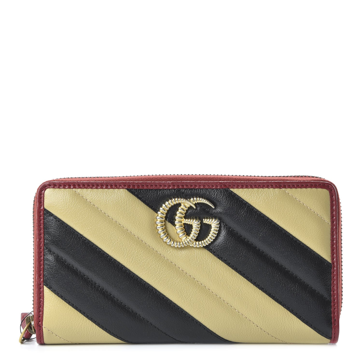 Gucci Azalea Calfskin Matelasse Diagonal Patchwork Torchon GG Marmont Zip Around Wallet Black Beige Romantic Cerise 1 of 10