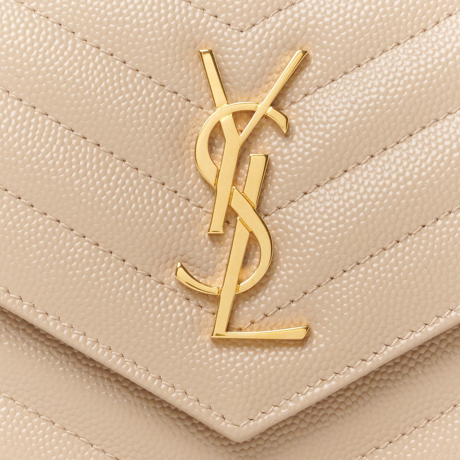 Saint Laurent Grain De Poudre Matelasse Chevron Monogram Envelope Chain Wallet Dark Beige 7 of 10