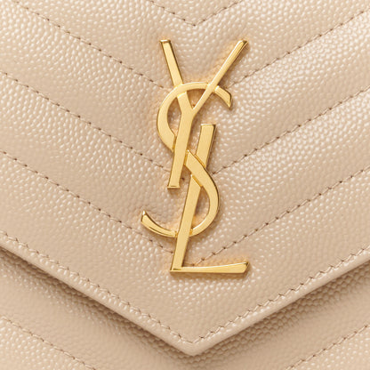 Saint Laurent Grain De Poudre Matelasse Chevron Monogram Envelope Chain Wallet Dark Beige 7 of 10