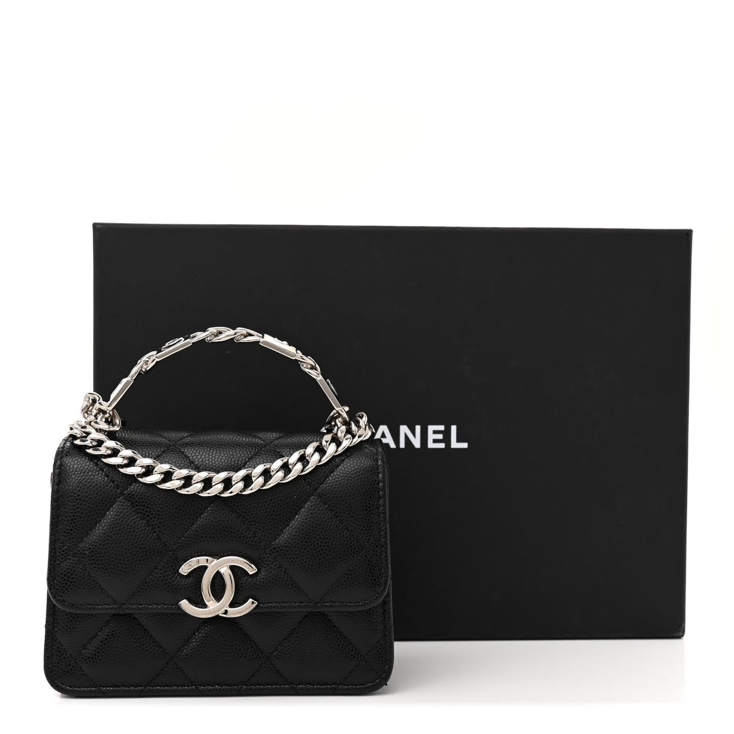 Caviar Quilted Pick Me Up Clutch With Chain Black