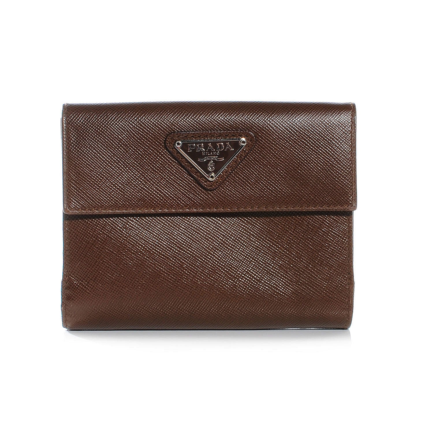 Prada Saffiano Medium Flap Bi Fold Wallet Cacao 1 of 8