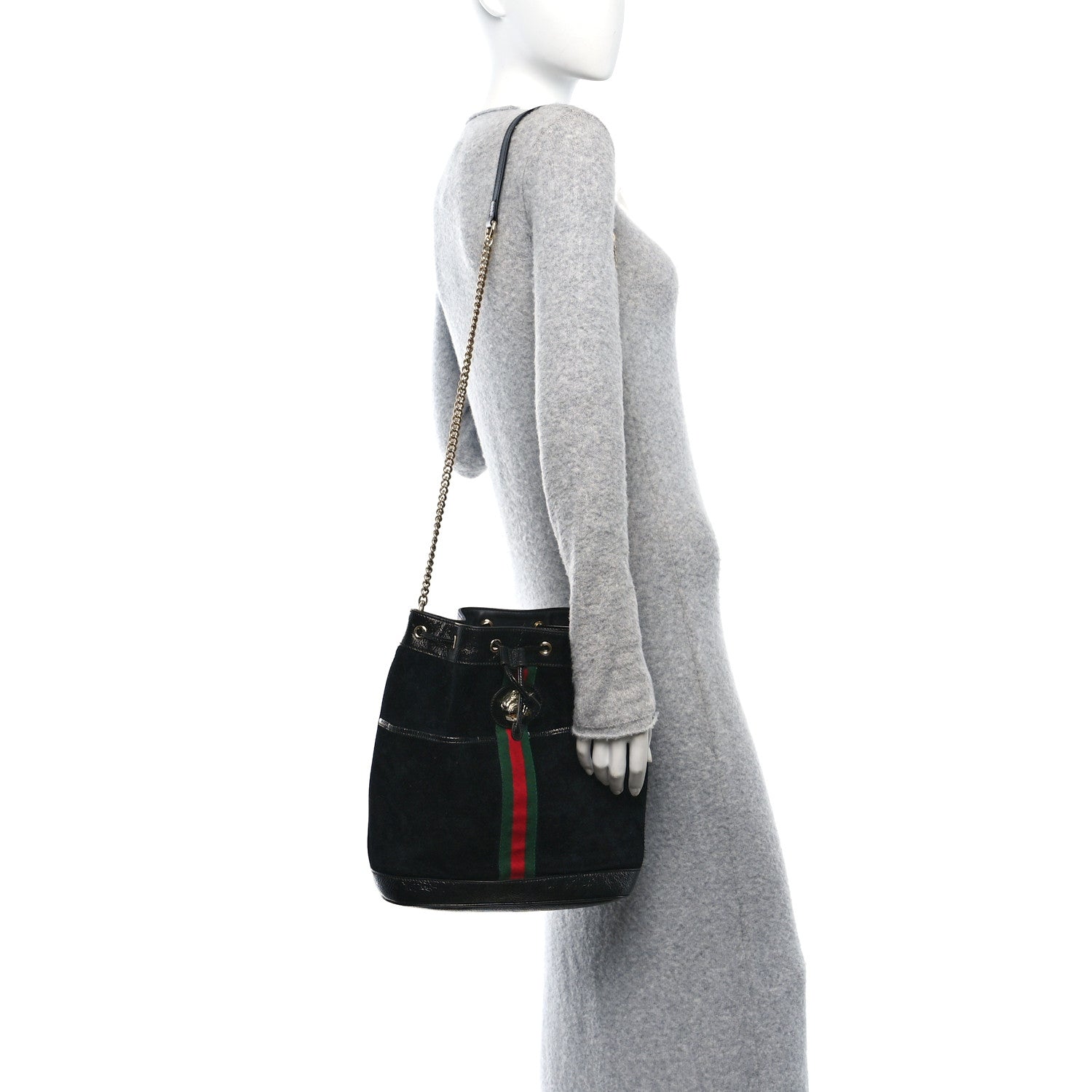 Gucci Suede Patent Web Medium Rajah Bucket Bag Black 2 of 10