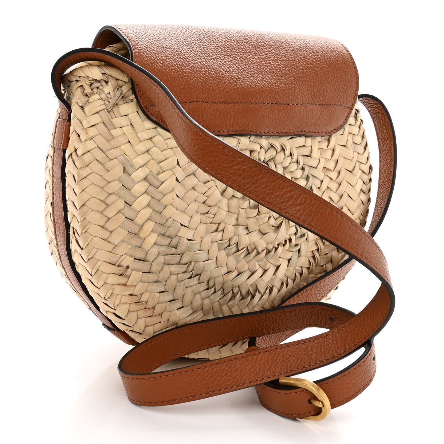 Raffia Small Grain Calfskin Small Marcie Basket Crossbody Tan