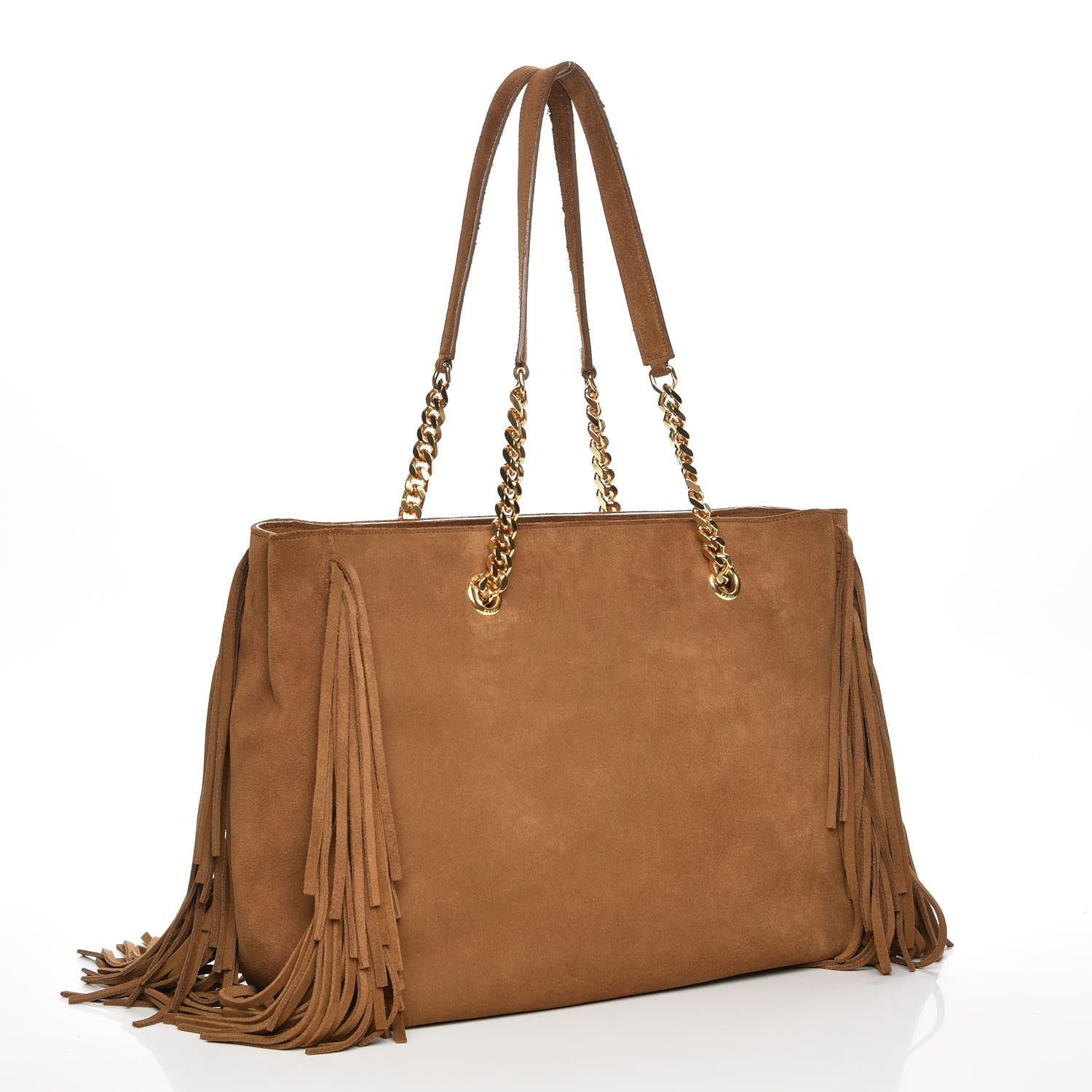 Saint Laurent Suede Fringe Monogram Shopping Tote Light Ochre 3 of 6