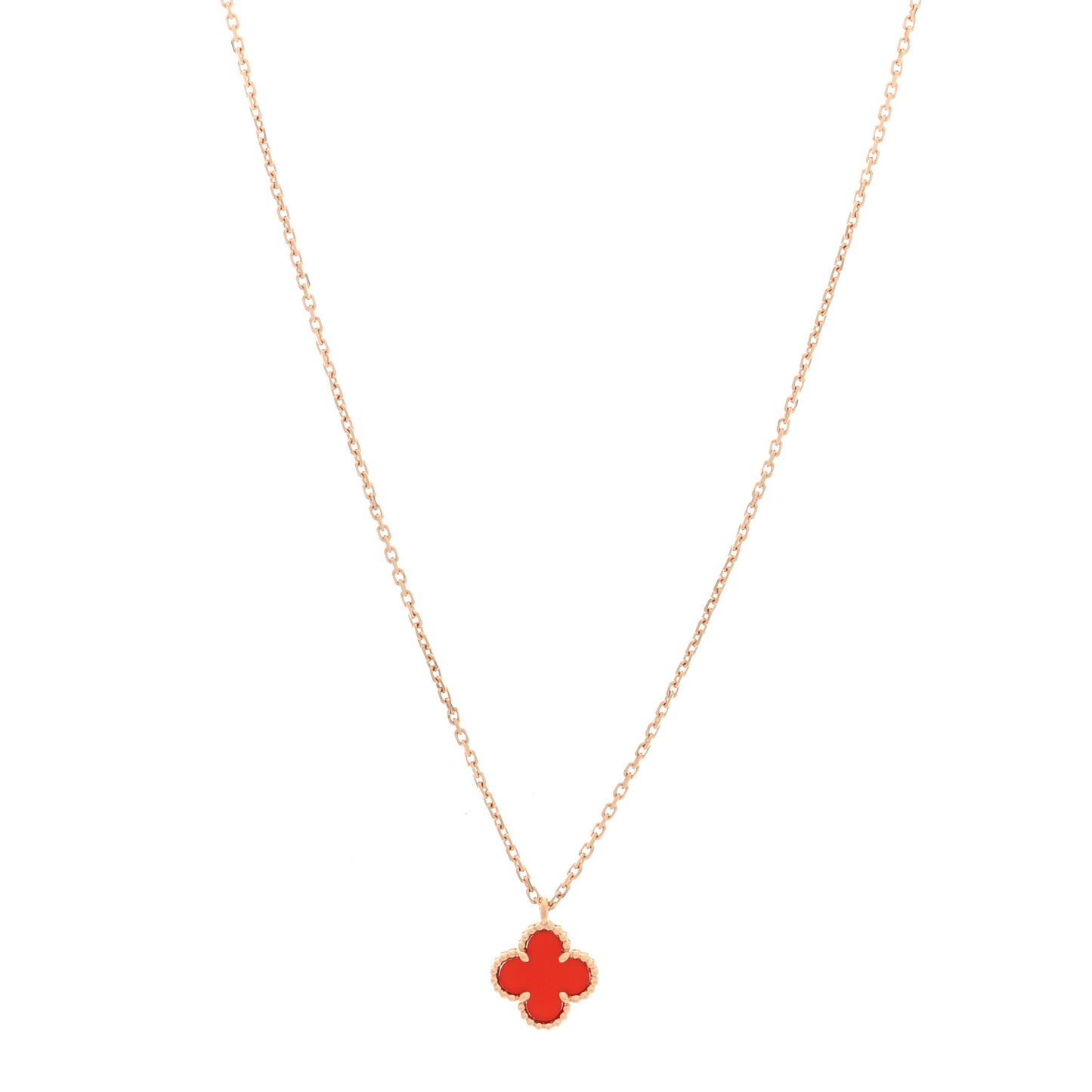 18K Rose Gold Carnelian Sweet Alhambra Pendant Necklace