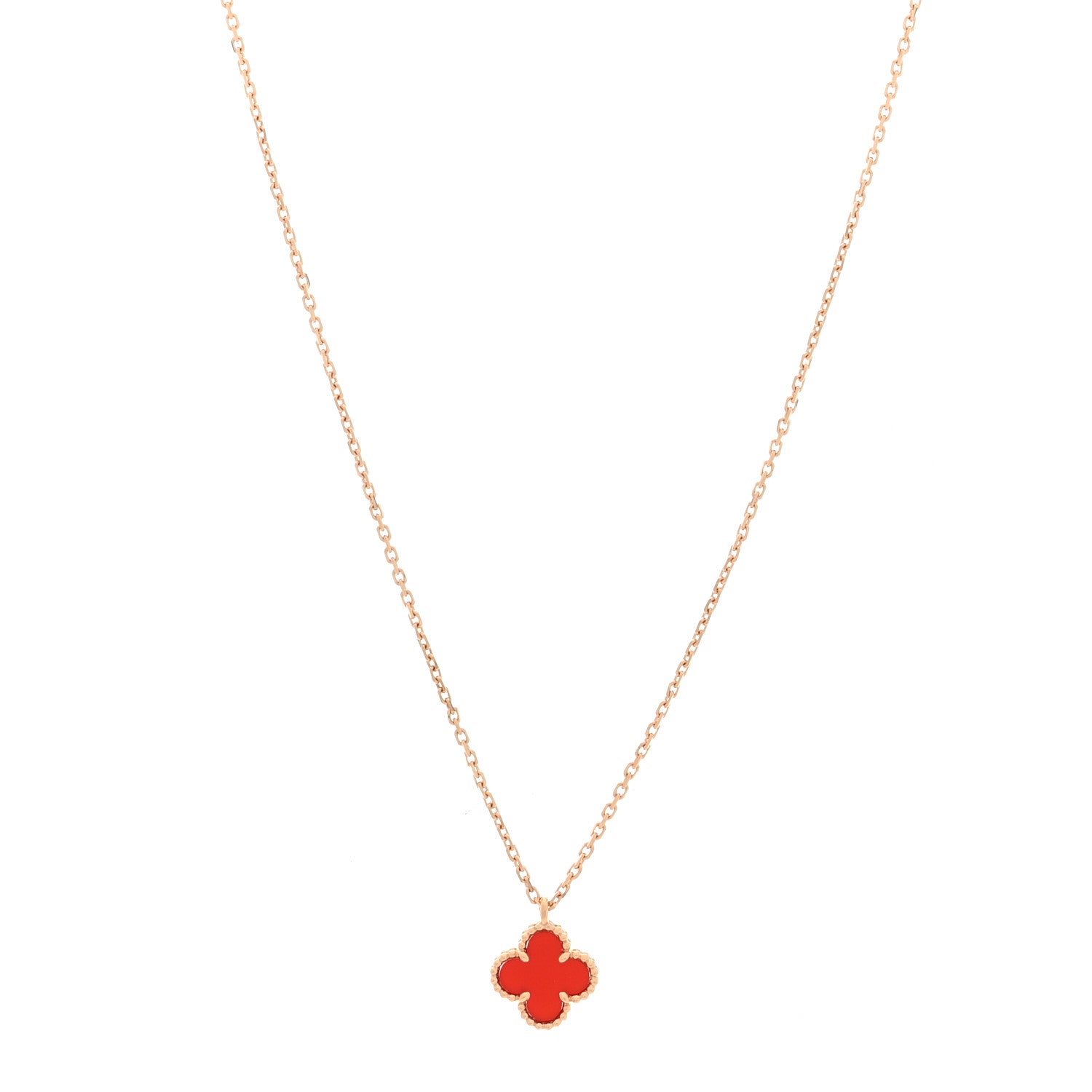 Van Cleef & Arpels 18K Rose Gold Carnelian Sweet Alhambra Pendant Necklace 1 of 4