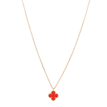Van Cleef & Arpels 18K Rose Gold Carnelian Sweet Alhambra Pendant Necklace 1 of 4