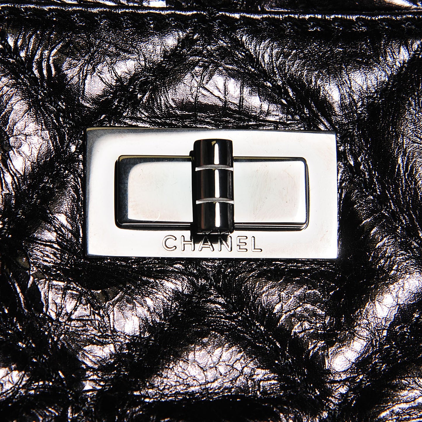 Metallic Aged Calfskin Quilted Medium Reissue Camera Case Black