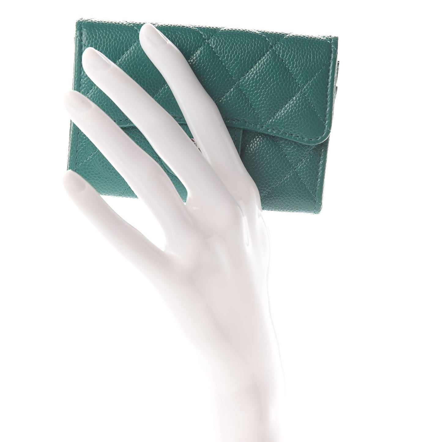 Caviar Quilted Flap Card Holder Wallet Green