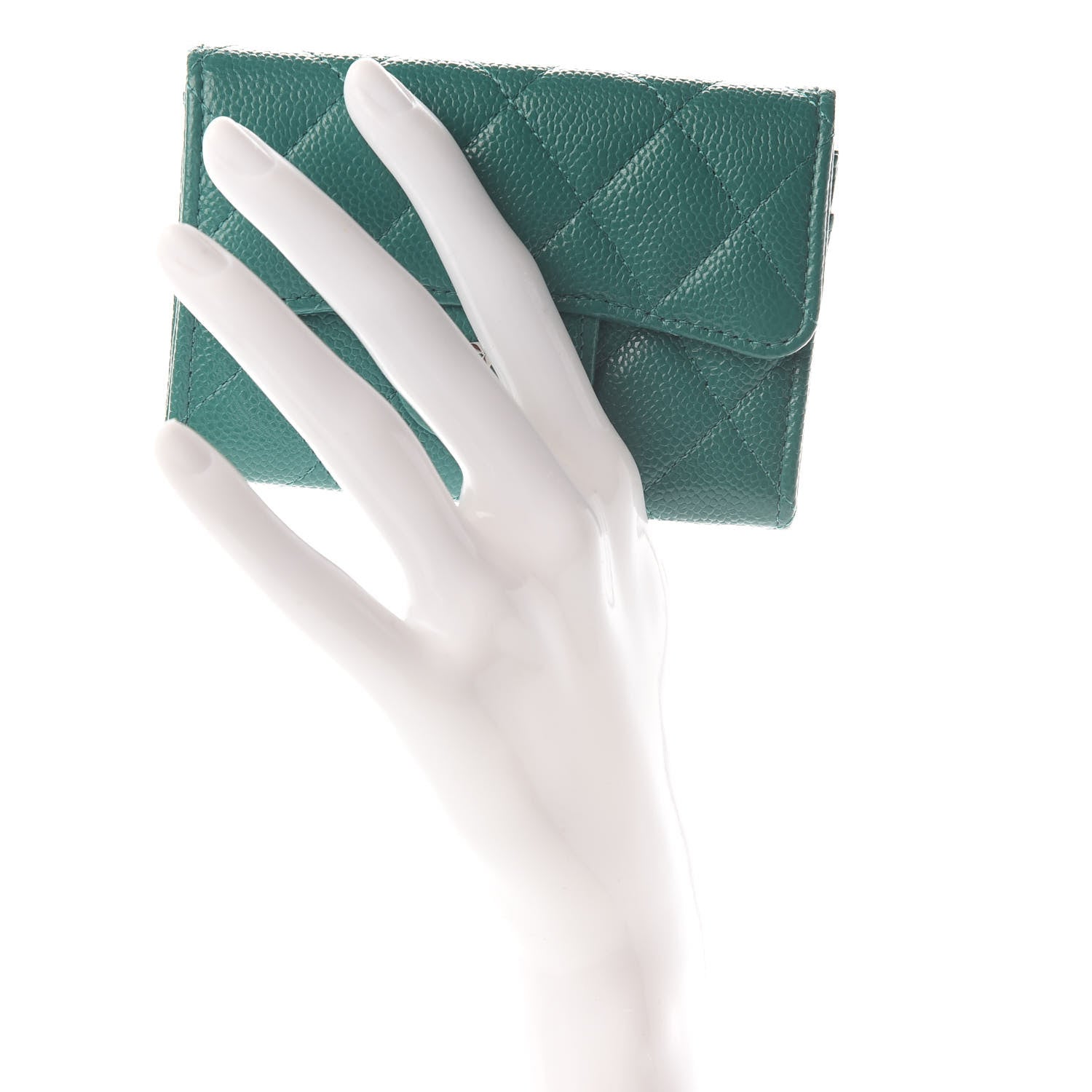 Chanel Caviar Quilted Flap Card Holder Wallet Green 4 of 15