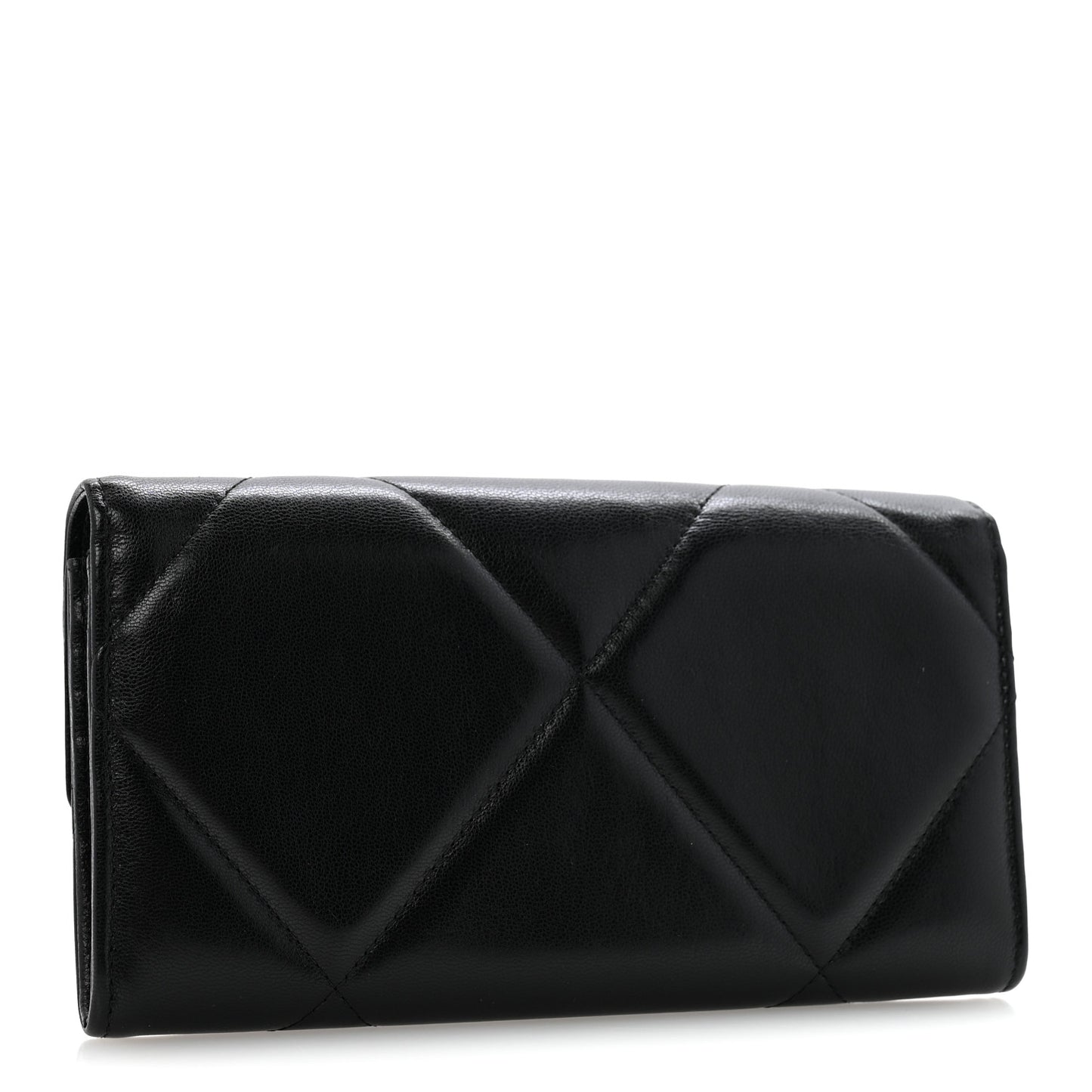 Shiny Goatskin Quilted Chanel 19 Flap Wallet Black